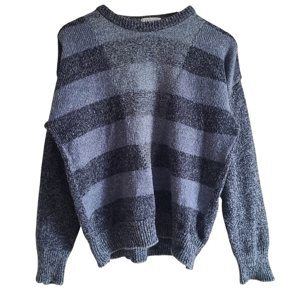 Vintage Sweaters - Vintage Morgan Blue Alpaca Wool‎ Blend Geometric Crewneck Sweater Large Italy